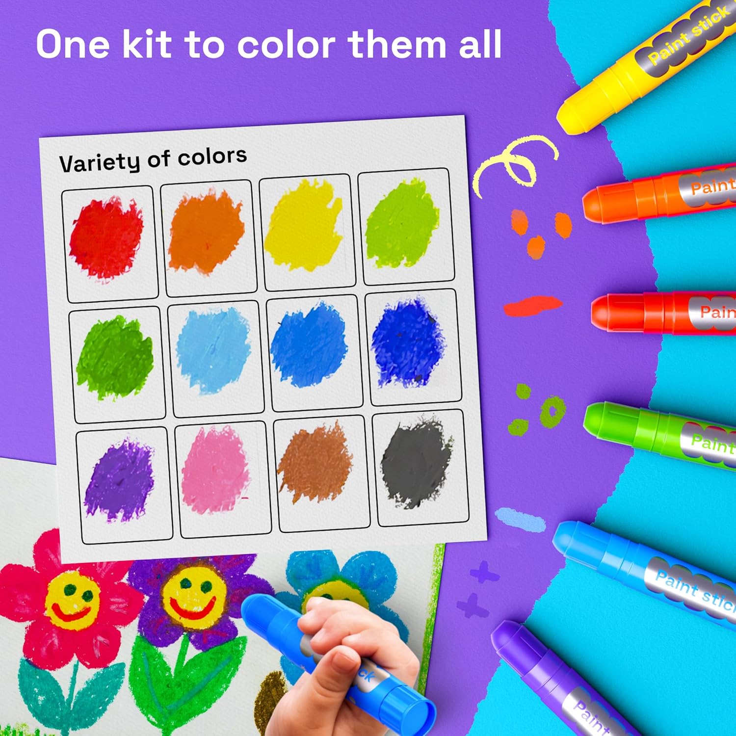 ARTISTRO 100% Washable Tempera Paint Sticks for Kids - 12 Non-toxic Paint Markers for Kids - Color Sticks with Twist Design