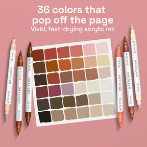 ARTISTRO 36 Skin Tones Dual-Tip Acrylic Paint Marker Pens for Drawing