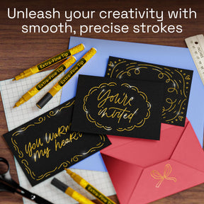 ARTISTRO 2 Glitter Gold Acrylic Paint Markers - 0.7mm Extra Fine-Tip Paint Pens - Perfect for Crafting, Art Projects, & 