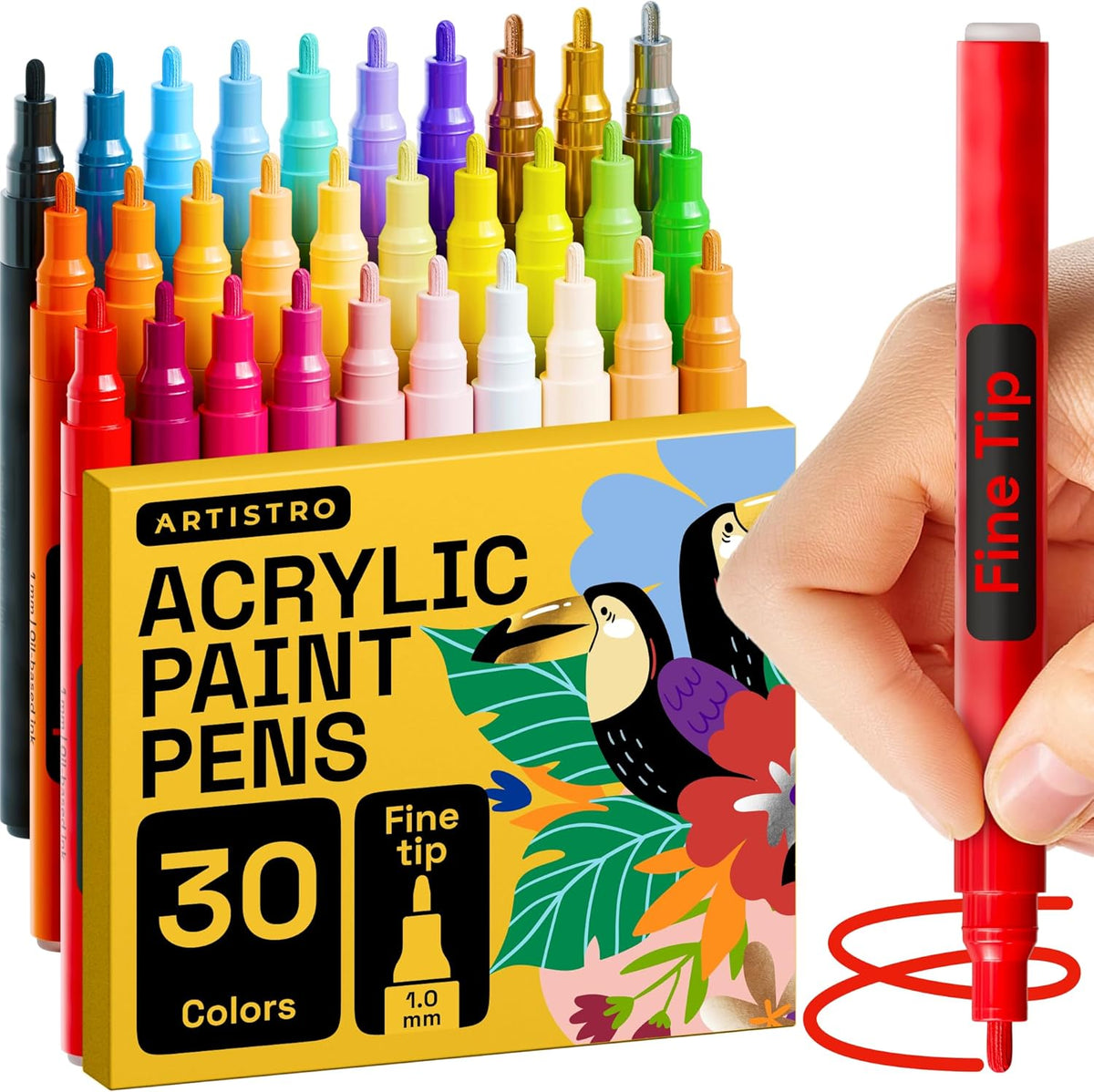 ARTISTRO 30 Fabric Markers - Fabric Decorating Kit - Permanent for Clothes - Acrylic Paint Pens for Sneakers, Bags, Shoes, Textile, Canvas, Sewing, Craft, DIY - Fine Tip