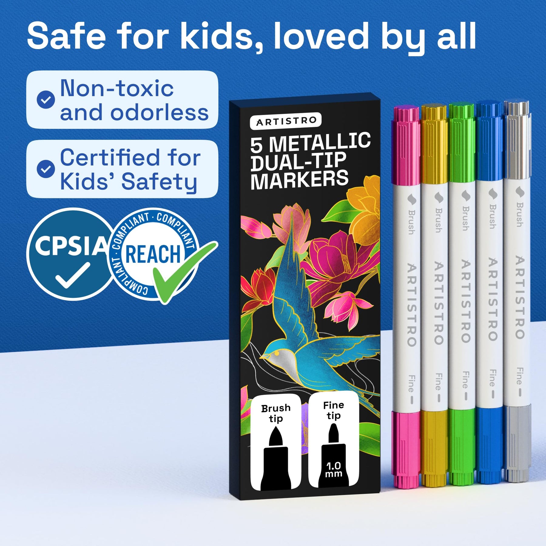 ARTISTRO 5 Metallic Acrylic Paint Markers - Paint Pens for Drawing - For Fabric, Rock, Glass, Wood, Molds - Arts & Craft