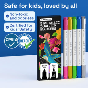 ARTISTRO 5 Metallic Acrylic Paint Markers - Paint Pens for Drawing - For Fabric, Rock, Glass, Wood, Molds - Arts & Craft
