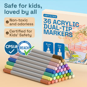 ARTISTRO 36 Pastel Dual-Tip Acrylic Paint Marker Pens for Drawing