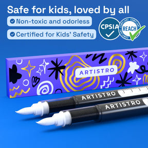 ARTISTRO 2 White Acrylic Paint Markers - Brush Tip Paint Pens with Automatic Ink Control System for Rock, Egg, Wood, Fab