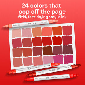 ARTISTRO 24 Red Tones Dual-Tip Acrylic Paint Marker Pens