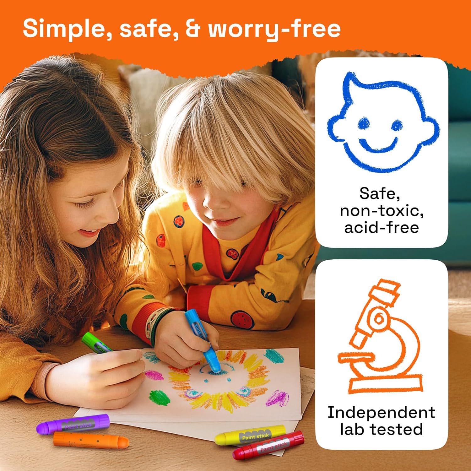 ARTISTRO 100% Washable Tempera Paint Sticks for Kids - 12 Non-toxic Paint Markers for Kids - Color Sticks with Twist Design