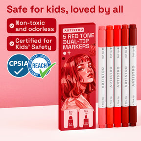 ARTISTRO Red Tones Dual-Tip Acrylic Paint Marker Pens - Set of 5