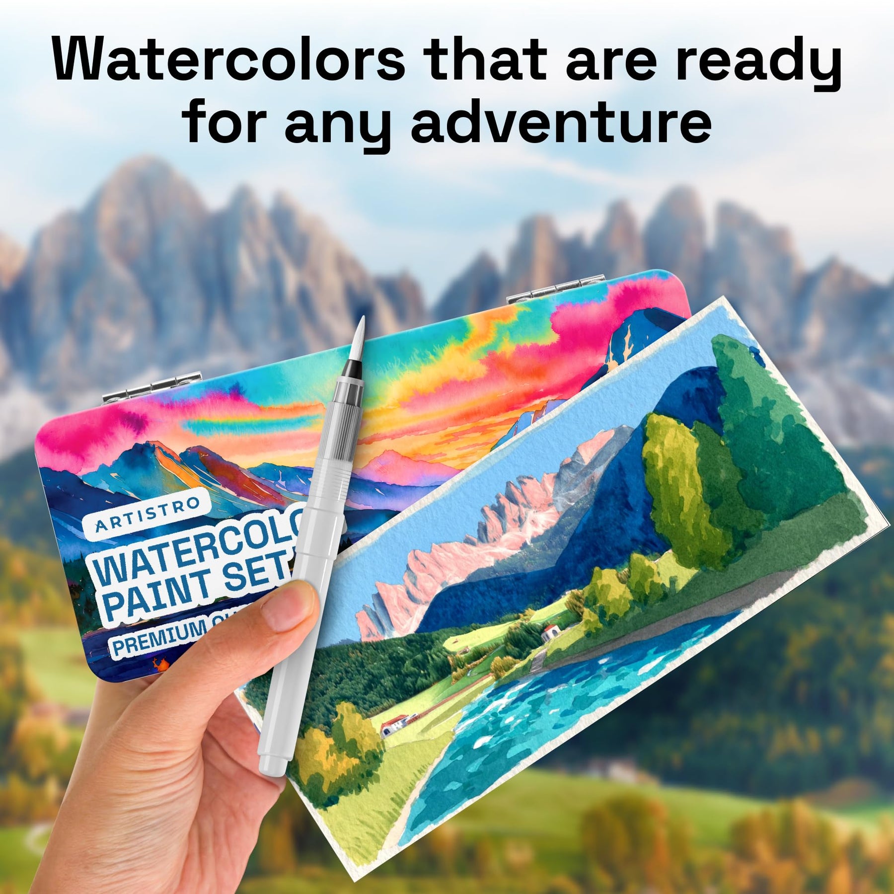 ARTISTRO 50 Watercolor Paint Set, Sunrise Set, Palette & Brushes