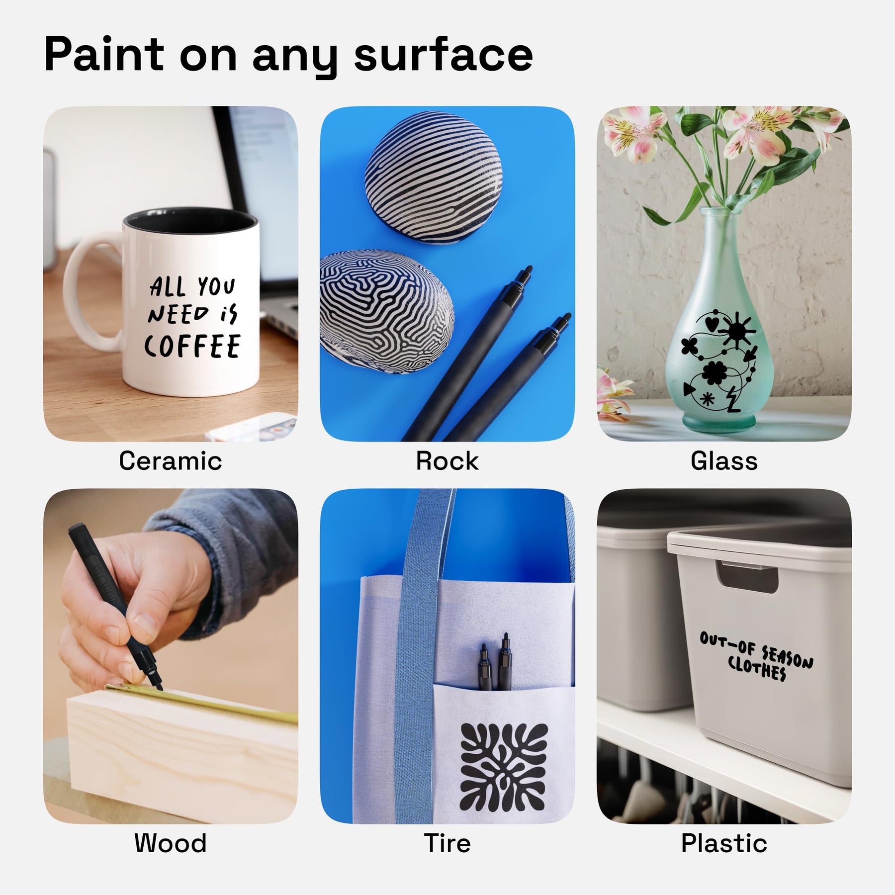 ARTISTRO 2 Black Permanent Marker - Waterproof Markers for Tire, Fabric, Rocks, Glass, Ceramic, Wood, Paper - Oil Based 