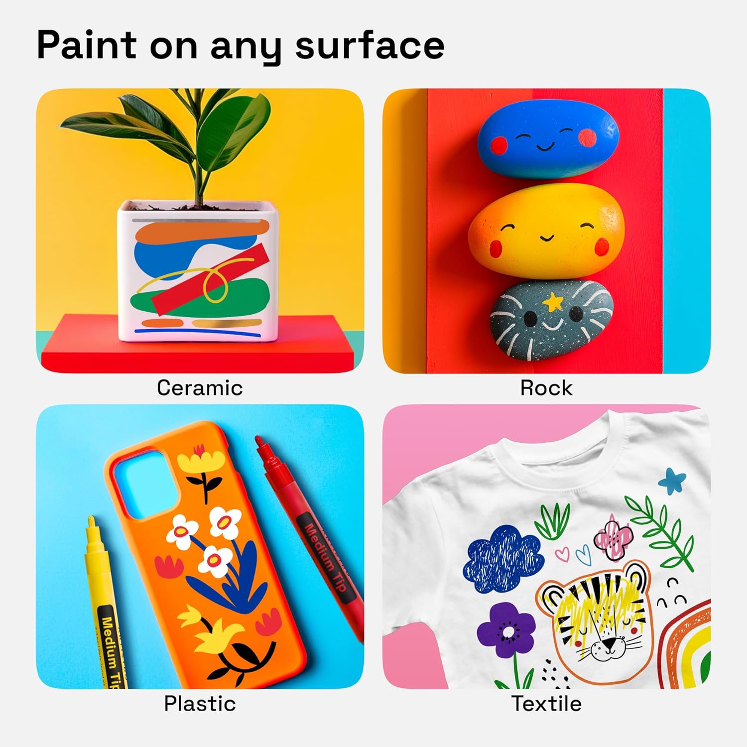 ARTISTRO 12 Oil-Based Permanent Paint Markers - Medium Tip Markers for Tire, Wood, Rock, Fabric, Glass, Ceramic, Metal, Plastic, and More - Quick Dry, Waterproof