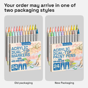 ARTISTRO 24 Pastel Acrylic Paint Markers - Paint Pens Dual Tip Brush + Fine Ideal for Calligraphy - Perfect for Fabric, Rock, Glass, Wood, DIY - Art Supplies, Stocking Stuffers, Christmas Gift Idea