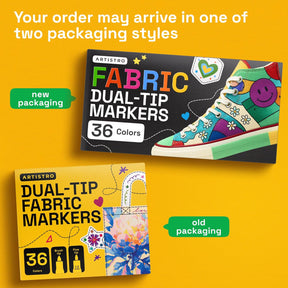 ARTISTRO 36 Dual-Tip Fabric Markers - Fabric Decorating Kit - Permanent for Clothes - Acrylic Paint Pens for Sneakers, Bags, Shoes, Textile, Canvas, Sewing, Craft, DIY - Brush and Fine Tip