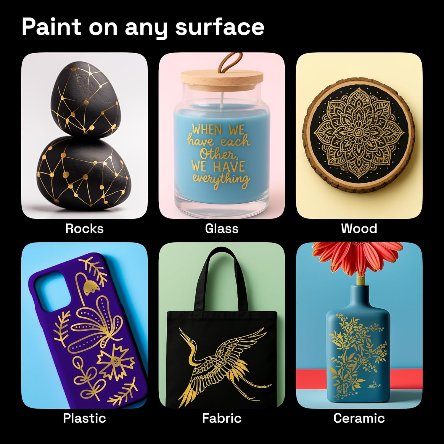 ARTISTRO 5 Gold Paint Pen for Glass Marking, Rock Painting, Ceramic, Wood, Tire, Fabric, Metal, Canvas - Set of 5 Acrylic Paint Markers Water-based - Extra-fine Tip