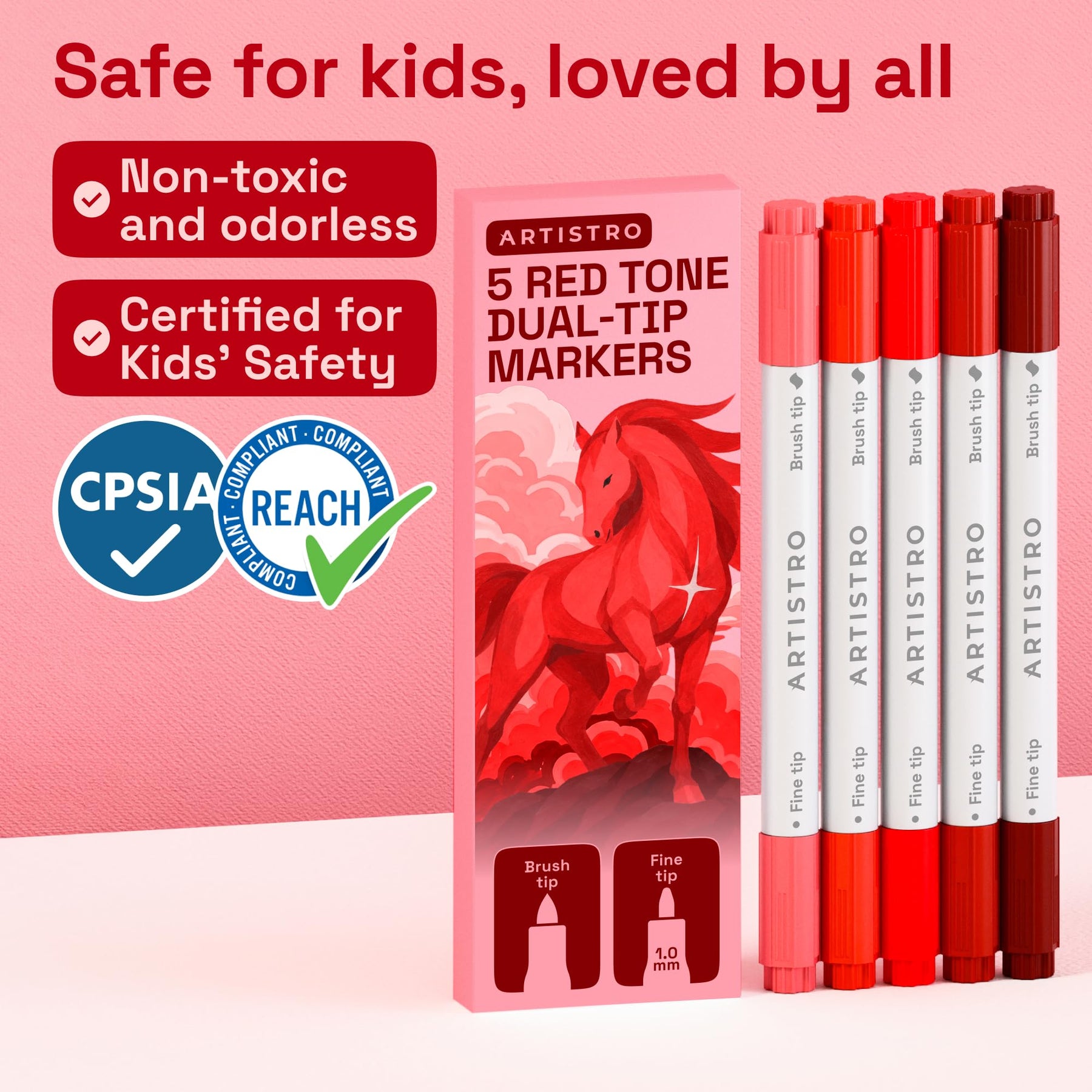 ARTISTRO 5 Red Tones Dual-Tip Acrylic Paint Marker Pens for Drawing