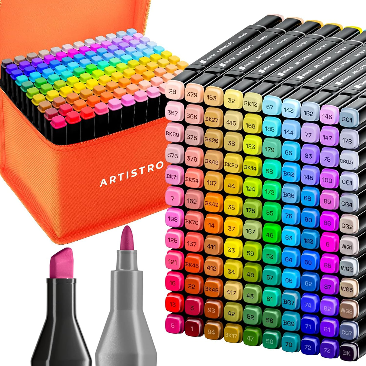 Alcohol Dual Tip Markers Set of 120 with No Bleed Ink, Bonus Case and Vibrant Fade-Resistant Colors, Art Supplies for Sketching, Manga, Drawing, Adult Coloring Books, Card Making (Fine & Chisel)