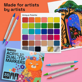 ARTISTRO 36 Acrylic Paint Markers - Paint Pens for Drawing, Brush + Fine Tips - For Fabric, Rock, Glass, Wood, DIY, Eggs - Art and Craft Supplies for Adults, Teens, Kids - Easter Basket Stuffers