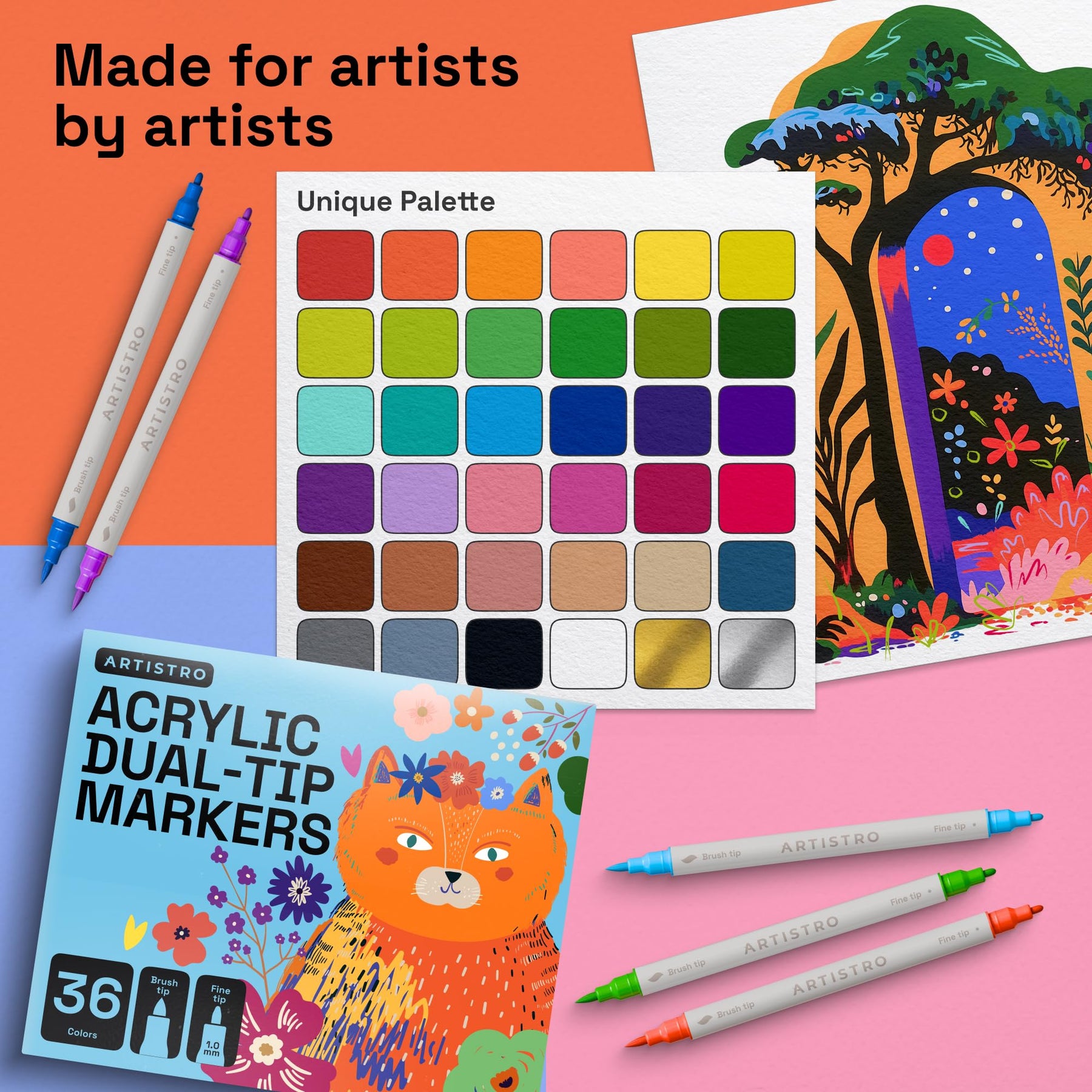 ARTISTRO 36 Acrylic Paint Markers - Paint Pens for Glass Marking, Rock Painting, Ceramic, Wood, Fabric, DIY, Craft, Canv
