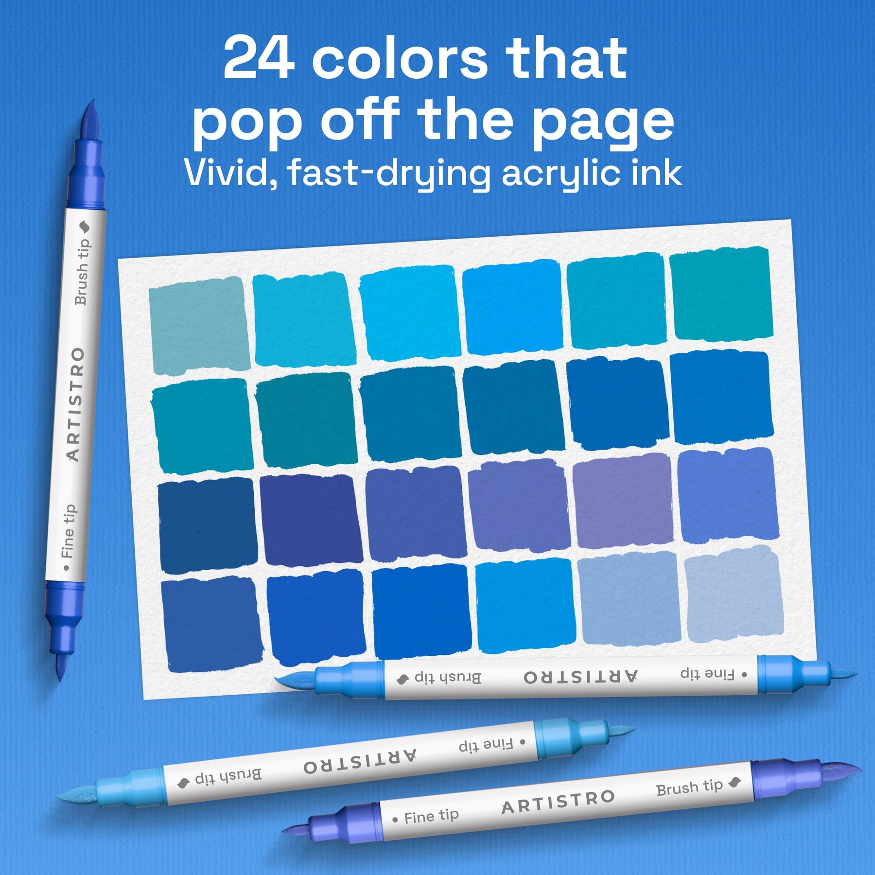 ARTISTRO 24 Blue Tones Dual-Tip Acrylic Paint Marker Pens for Drawing