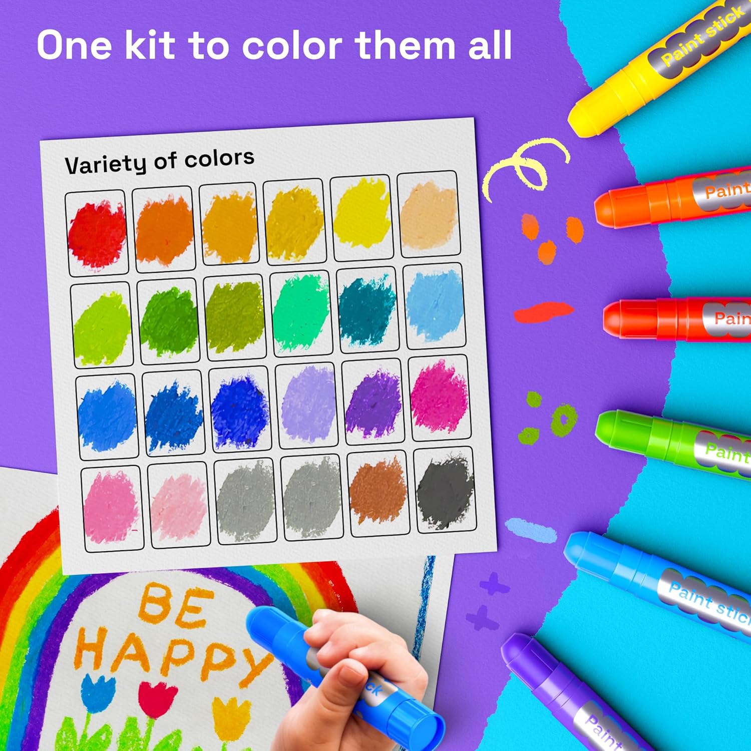 ARTISTRO 100% Washable Tempera Paint Sticks for Kids - 24 Non-toxic Paint Markers for Kids - Color Sticks with Twist Design, Coloring Pages Included