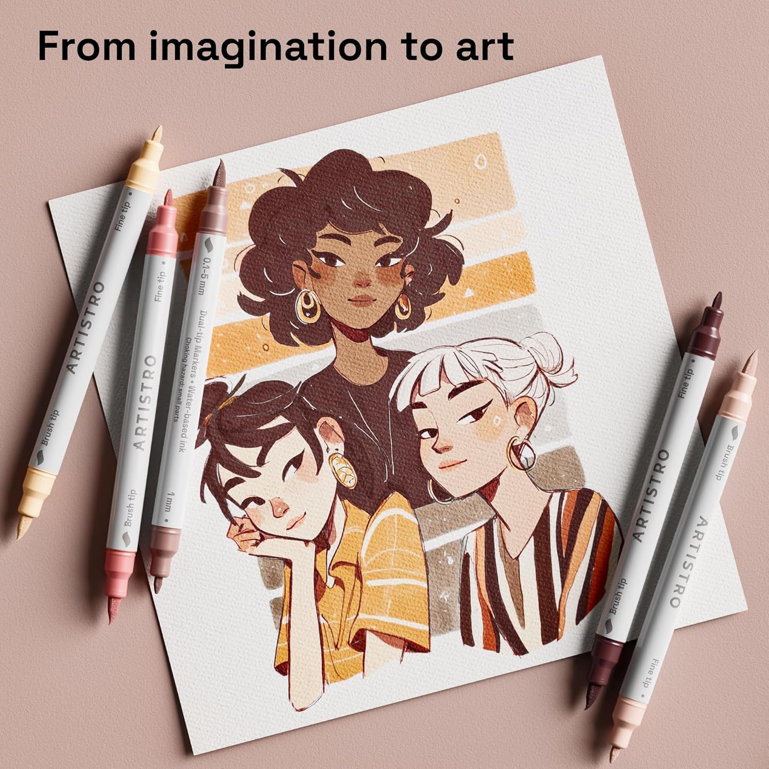 ARTISTRO 24 Skin Tone Acrylic Paint Markers - Paint Pens Dual Tip Brush + Fine Ideal for Calligraphy - Perfect for Fabric, Rock, Glass, Wood, DIY - Art Supplies, Stocking Stuffers, Christmas Gift Idea