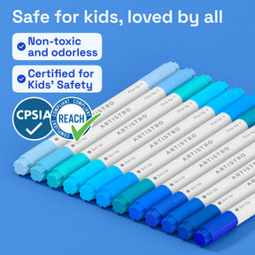 ARTISTRO 12 Blue Tones Dual-Tip Acrylic Paint Marker Pens