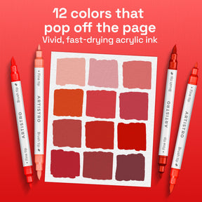 ARTISTRO 12 Red Tones Dual-Tip Acrylic Paint Marker Pens for Drawing