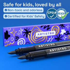 ARTISTRO 2 Black Acrylic Paint Markers - Brush Tip Paint Pens with Automatic Ink Control System for Rock, Egg, Wood, Fab