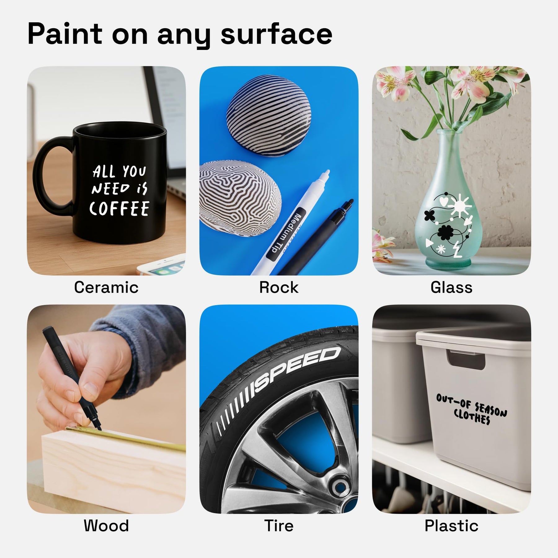 ARTISTRO 2 Black & White Permanent Marker - Waterproof Markers for Tire, Fabric, Rocks, Glass, Ceramic, Wood, Paper - Oi
