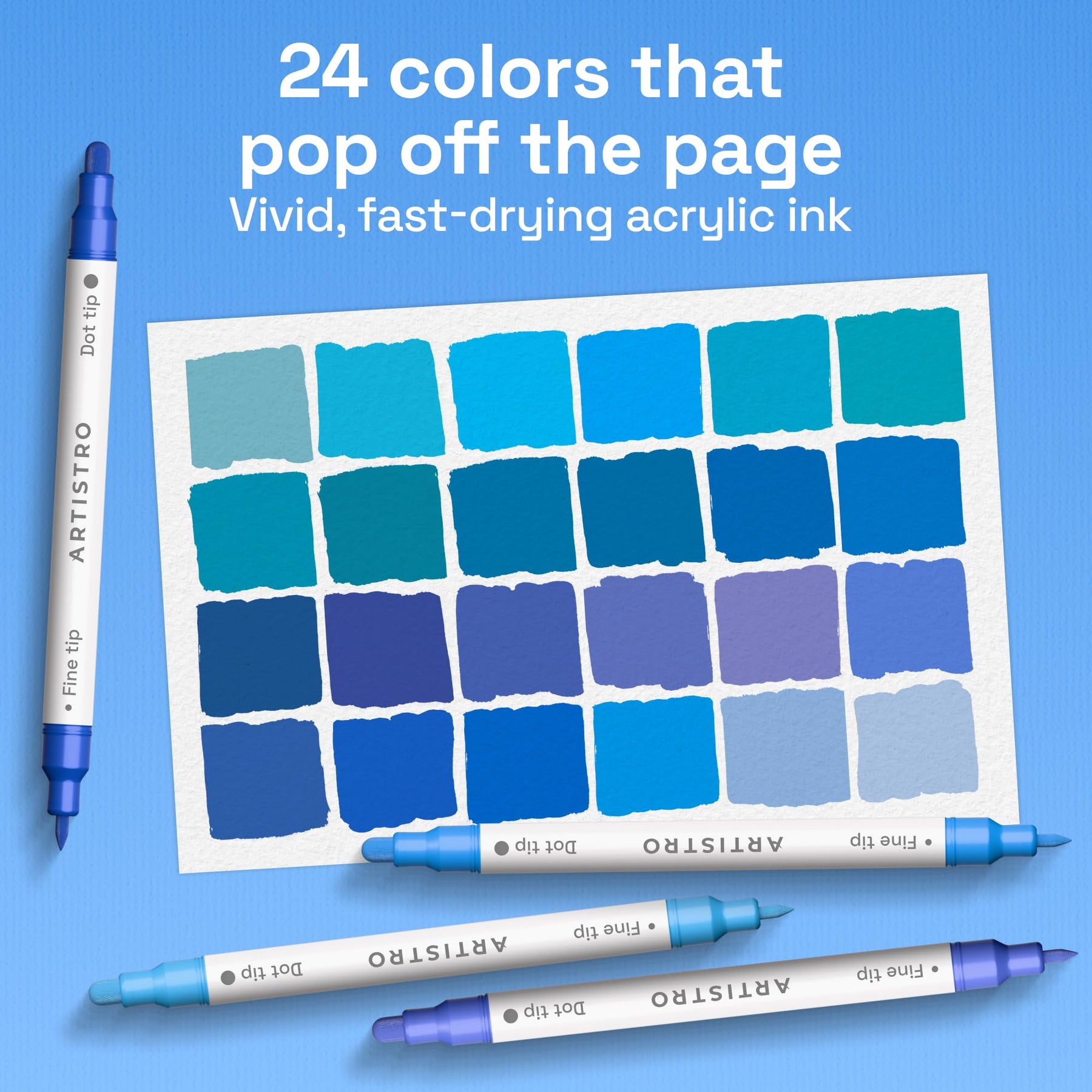 ARTISTRO 24 Blue Tones Dual-Tip Acrylic Paint Marker Pens