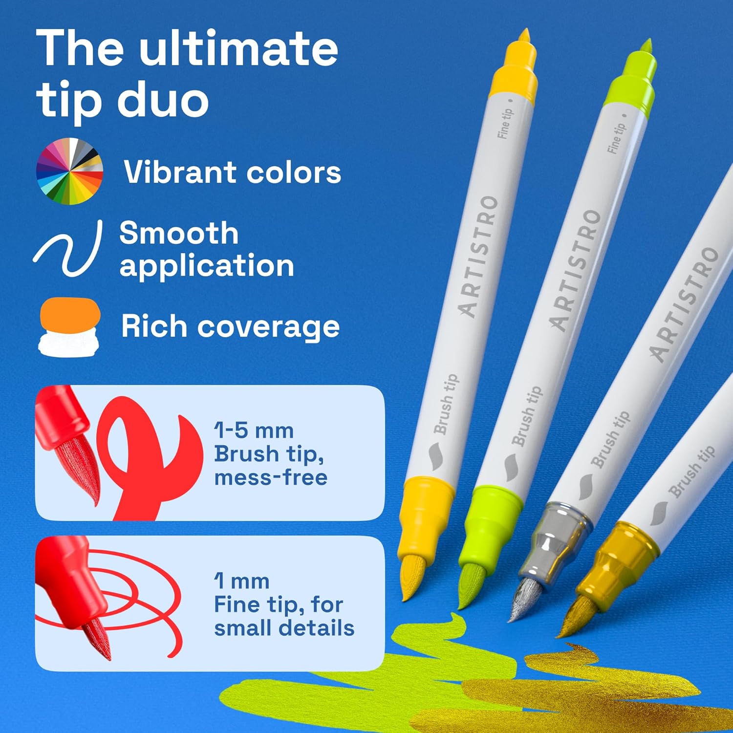 ARTISTRO 36 Acrylic Paint Markers - Paint Pens for Drawing, Brush + Fine Tips - For Fabric, Rock, Glass, Wood, DIY, Eggs - Art and Craft Supplies for Adults, Teens, Kids - Easter Basket Stuffers