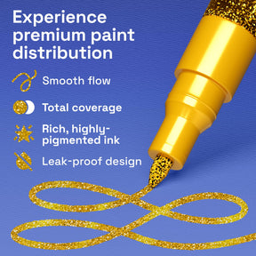 ARTISTRO 2 Glitter Gold Acrylic Paint Markers - 0.7mm Extra Fine-Tip Paint Pens - Perfect for Crafting, Art Projects, & 