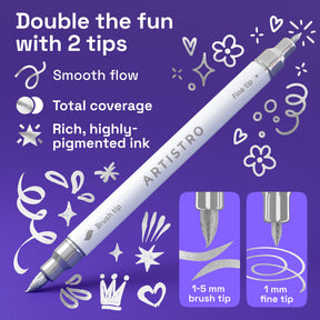 ARTISTRO 24 Silver Dual-Tip Acrylic Paint Marker Pens for Drawing