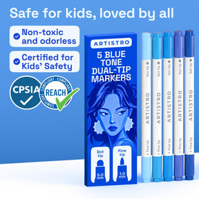 ARTISTRO 5 Blue Tones Dual-Tip Acrylic Paint Marker Pens