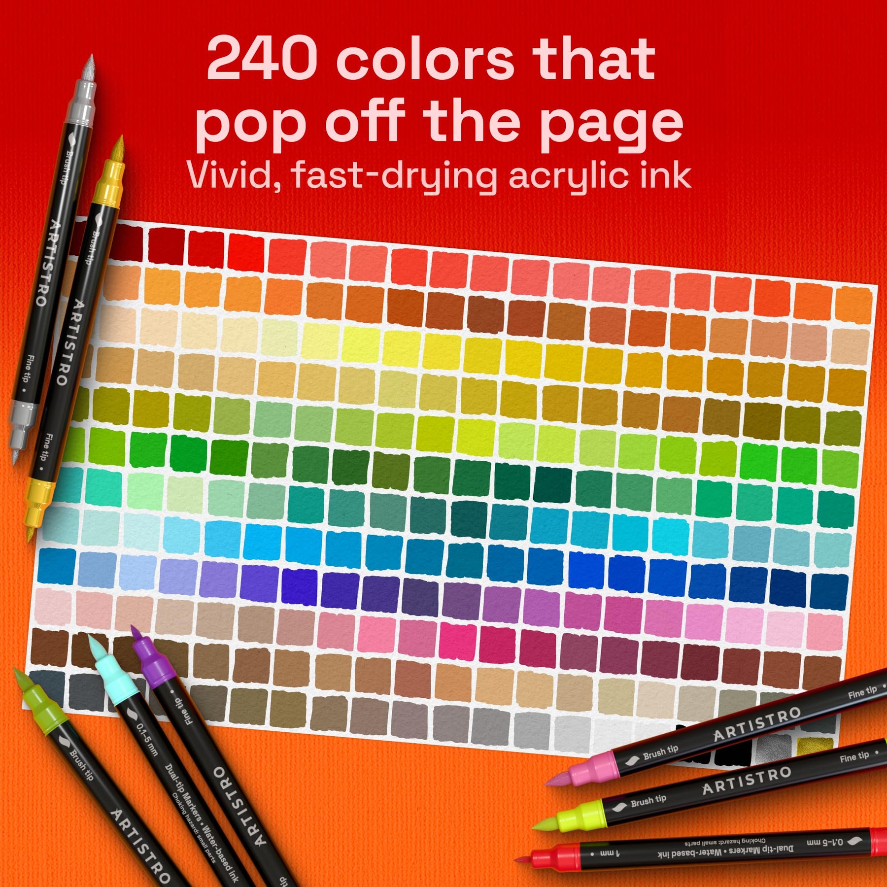 ARTISTRO 240 Acrylic Paint Markers - Paint Pens for Drawing - For Fabric, Rock, Glass, Wood, Molds - Arts & Crafts Gift 