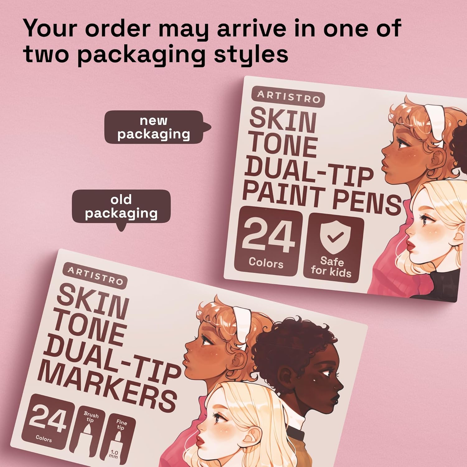 ARTISTRO 24 Skin Tone Acrylic Paint Markers - Paint Pens Dual Tip Brush + Fine Ideal for Calligraphy - Perfect for Fabric, Rock, Glass, Wood, DIY - Art Supplies, Stocking Stuffers, Christmas Gift Idea