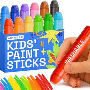 ARTISTRO 100% Washable Tempera Paint Sticks for Kids - 12 Non-toxic Paint Markers for Kids - Color Sticks with Twist Design