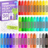 ARTISTRO 100% Washable Tempera Paint Sticks for Kids - 36 Non-toxic Paint Markers for Kids - Color Sticks with Twist Design, Coloring Pages Included