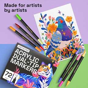ARTISTRO Paint Markers - Acrylic Pens for Rock, Glass, Fabric, DIY - Art Supplies - 24 Dual Brush Tip Markers