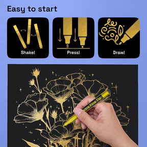 ARTISTRO 5 Gold Paint Pen for Glass Marking, Rock Painting, Ceramic, Wood, Tire, Fabric, Metal, Canvas - Set of 5 Acrylic Paint Markers Water-based - Extra-fine Tip