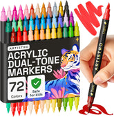 Click to see full view ARTISTRO Paint Markers - Acrylic Pens for Rock, Glass, Fabric, DIY - Art Supplies - 48 Dual Brush Tip Markers