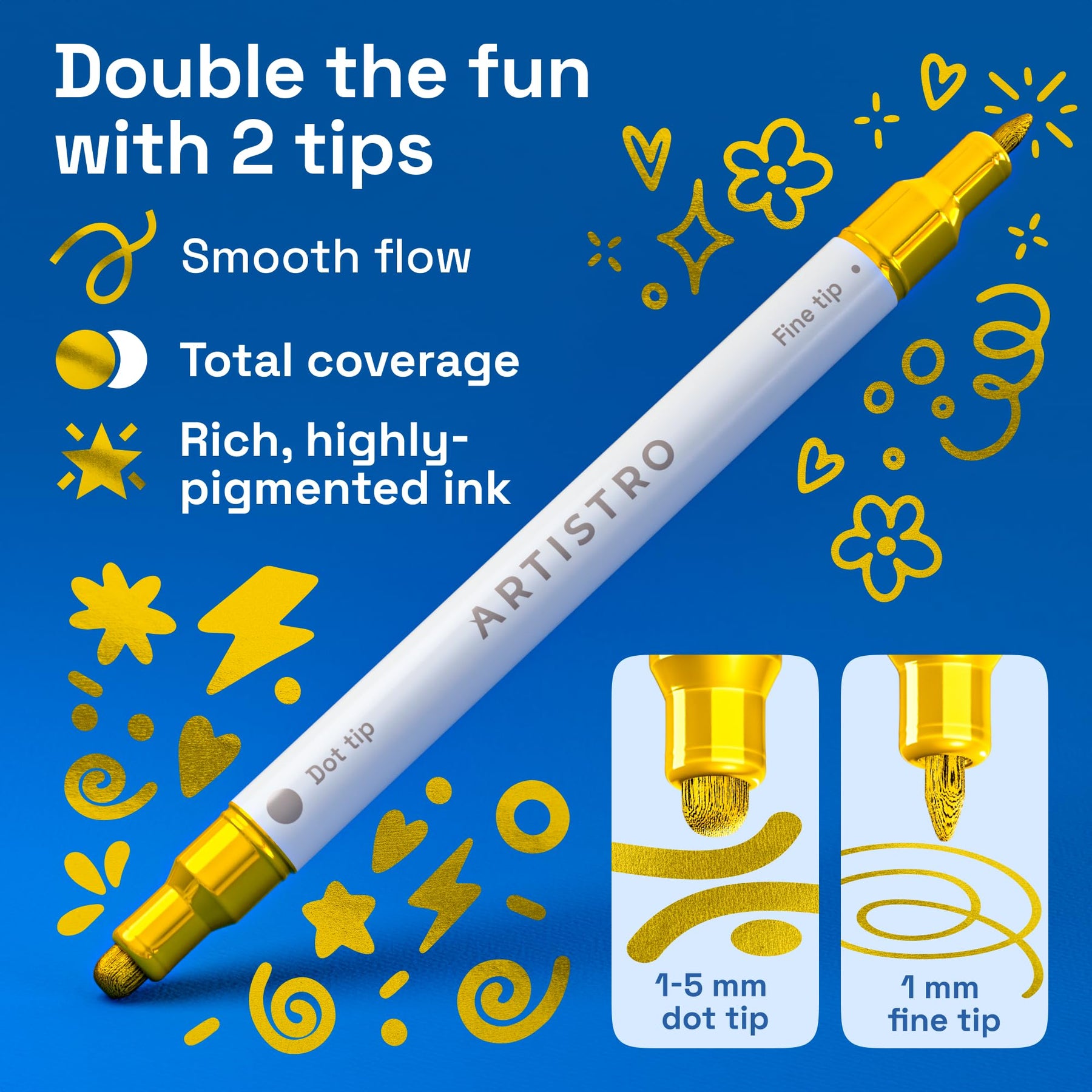 ARTISTRO Gold Dual-Tip Acrylic Paint Marker Pens - Set of 36