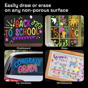easily draw or erase on any non-porous surface 