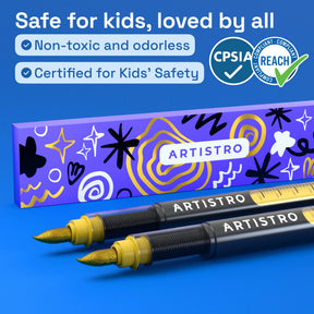 ARTISTRO 2 Gold Acrylic Paint Markers - Brush Tip Paint Pens with Automatic Ink Control System for Rock, Egg, Wood, Fabr