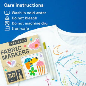 ARTISTRO 36 Fabric Markers - Fine Tip Fabric Markers Permanent for Clothes - No Bleed Pens for T-Shirts, Bags, Textile, Canvas, and more
