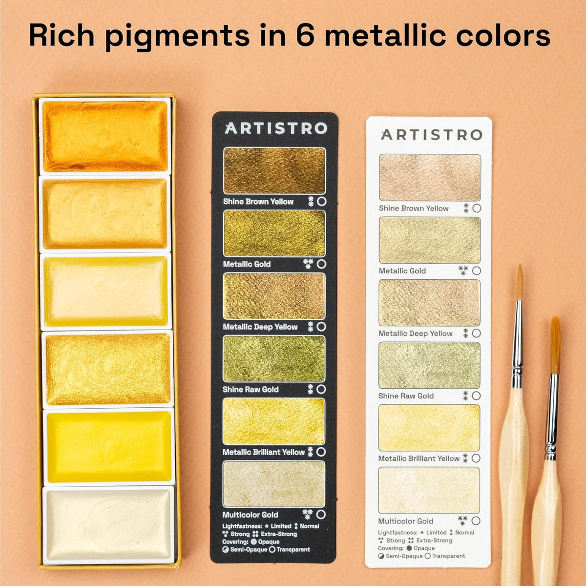 ARTISTRO Professional Watercolor Paint Set 6 Gold Colors 4ml full pan, Travel Watercolor Set with Metallic Watercolor Paints, Mini Water Colors Paint Adult Set for Artists