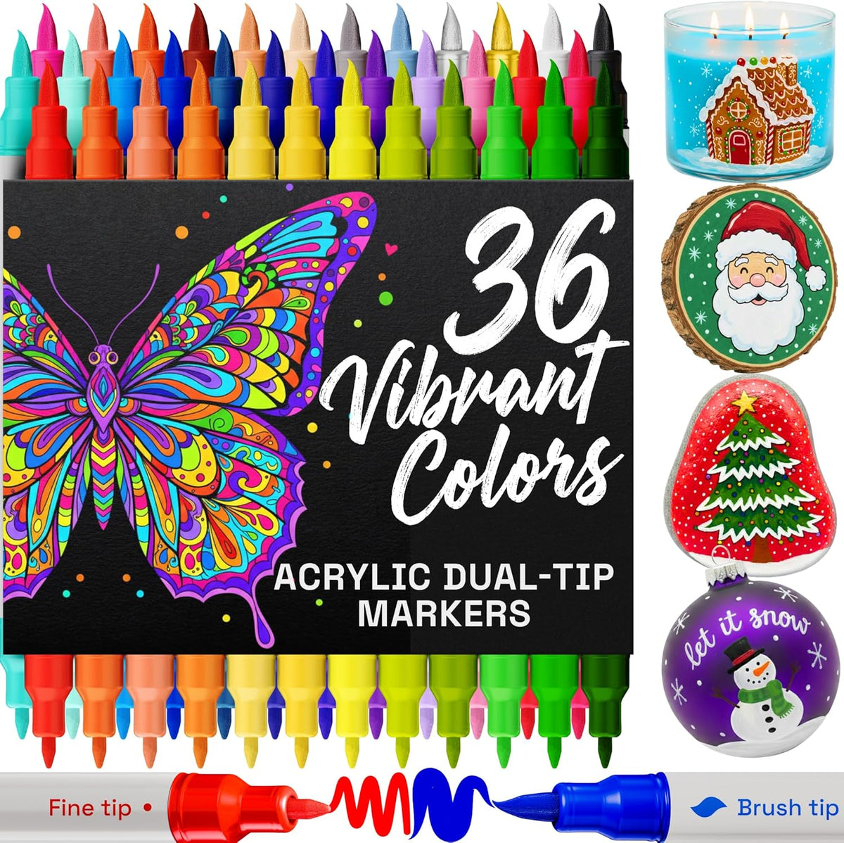 ARTISTRO 36 Acrylic Paint Markers - Paint Pens for Drawing, Brush + Fine Tips - For Fabric, Rock, Glass, Wood, DIY, Eggs - Art and Craft Supplies for Adults, Teens, Kids - Easter Basket Stuffers