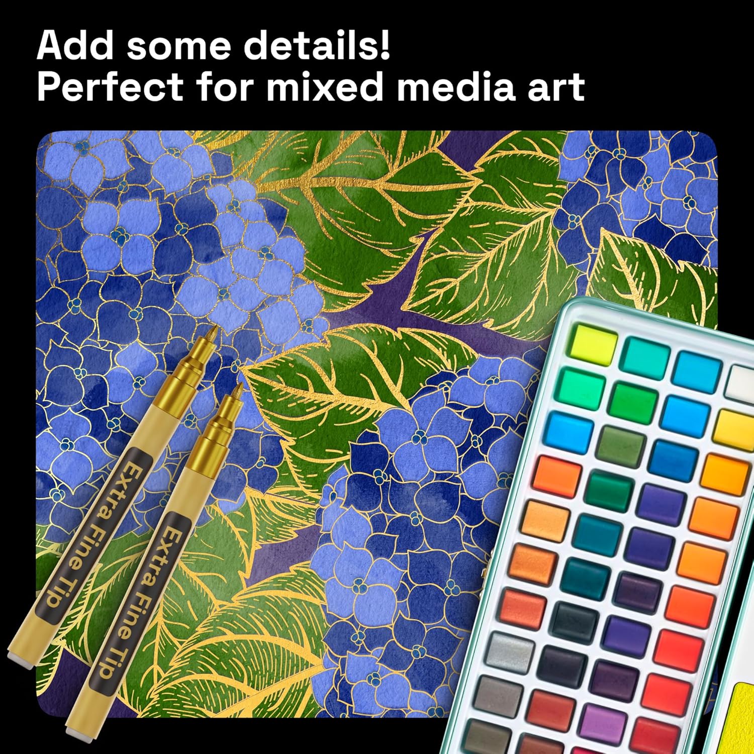 ARTISTRO 5 Gold Paint Pen for Glass Marking, Rock Painting, Ceramic, Wood, Tire, Fabric, Metal, Canvas - Set of 5 Acrylic Paint Markers Water-based - Extra-fine Tip