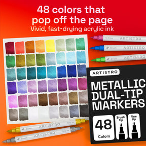 ARTISTRO 48 Metallic Dual-Tip Acrylic Paint Marker Pens for Drawing