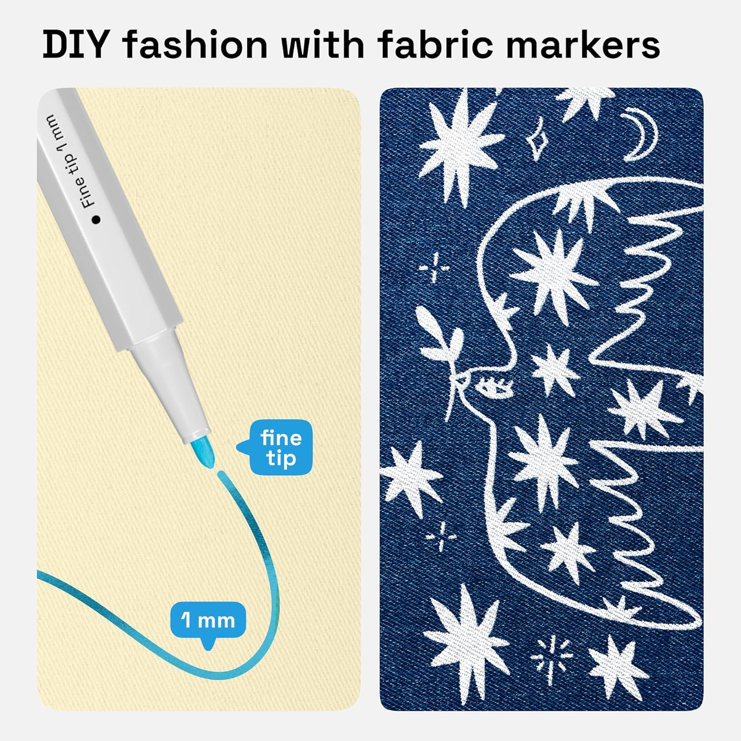 ARTISTRO 24 Fabric Markers - Fine Tip Fabric Markers Permanent for Clothes - No Bleed Pens for T-Shirts, Bags, Textile, Canvas, and more