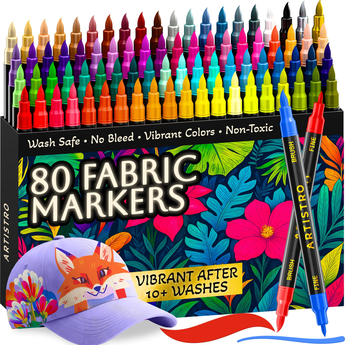 ARTISTRO 80 Acrylic Paint Markers, Clothing Dyeing Set, Brush & Fine Tip